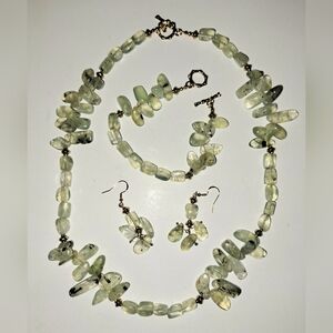 Natural Phrenite Gemstone Chunky Beaded 3-Piece Jewelry Set in 18K Gold